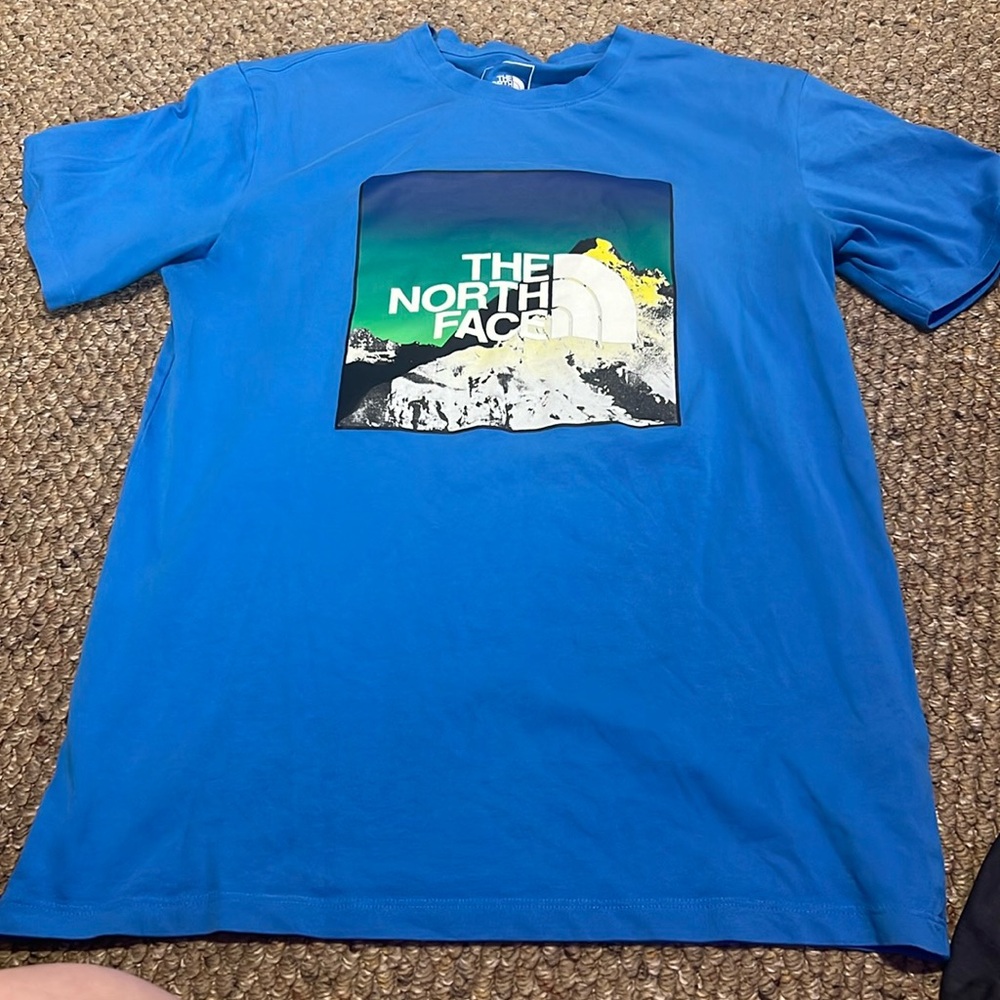 The North Face Shirt Mens S Blue Short Sleeve Graphic Mountain Summit/vintage